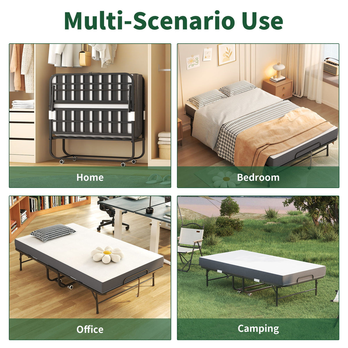 Twin Wide Folding Bed for Tall People with Memory Foam - Black