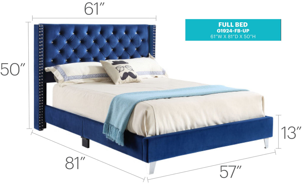 Upholstered Nailhead Trim Chic Bed with Tufted Headboard - Multiple Colors