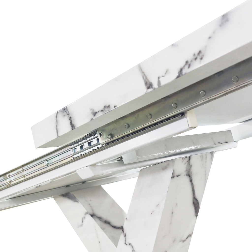 Modern Rectangle Dining Table with Stretchable Top and X Shape Legs - White or Black