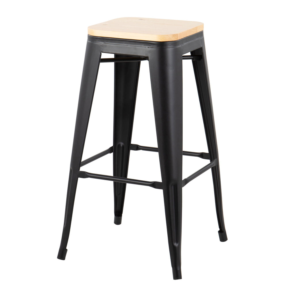 Contemporary Barstool Set of 2 with Stackable Design - Black or White
