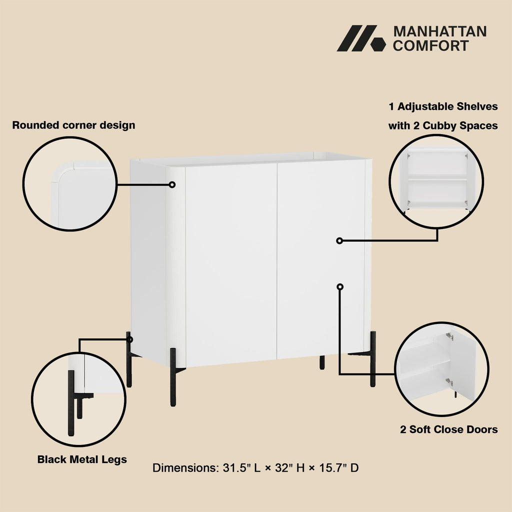 Abbey Accent Cabinet with Soft Close Doors and Rounded Edges - White or Light Brown