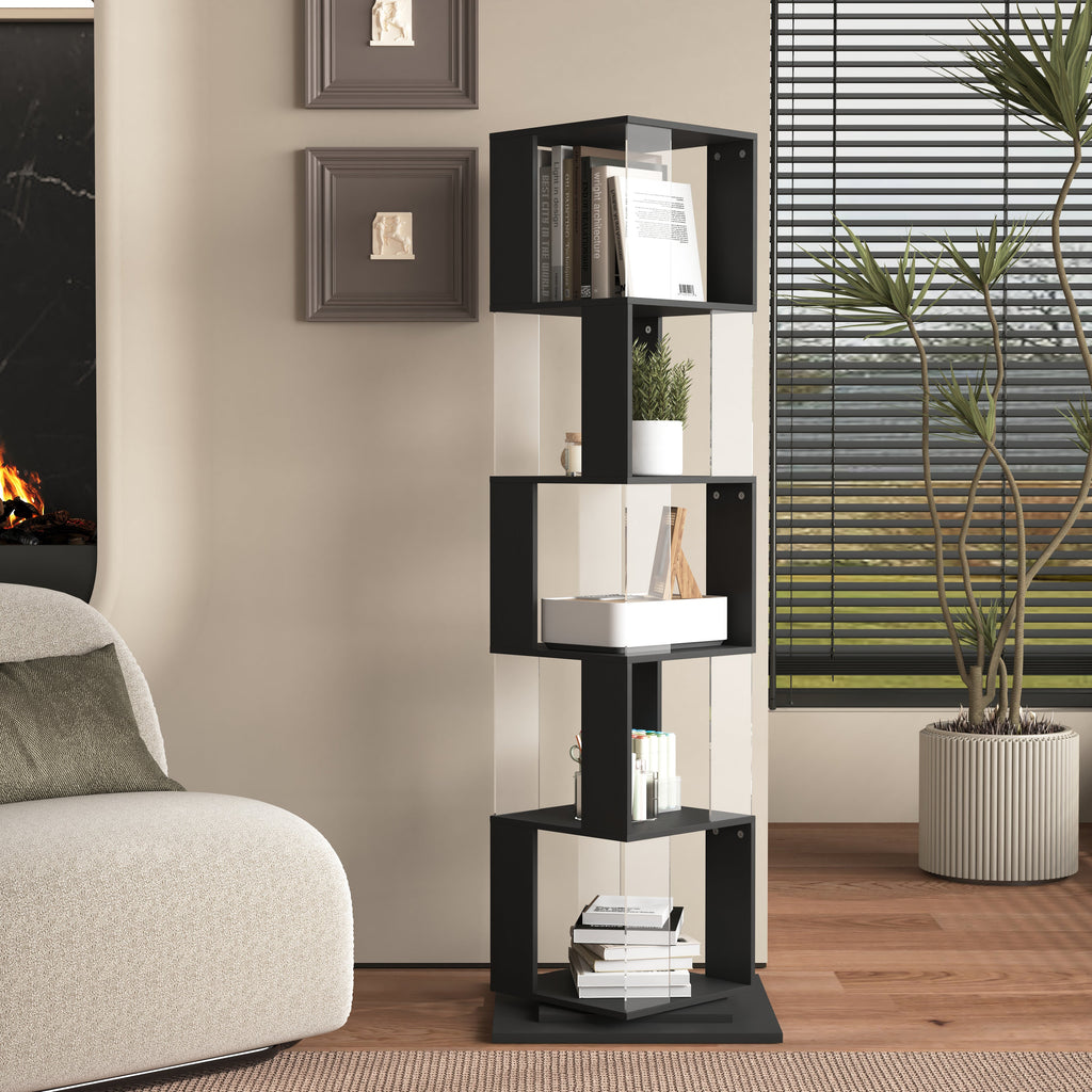 360° Rotating Bookshelf with Acrylic Plate - 5-Tier Display Shelf