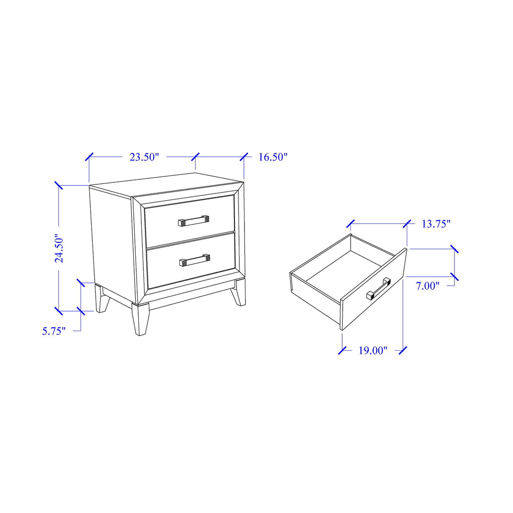 Mirage Nightstand with Two Drawers - Dark Gray or White