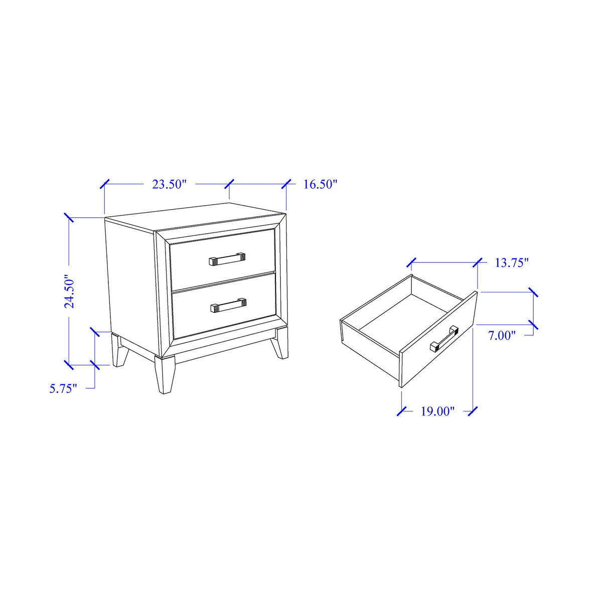 Mirage Nightstand with Two Drawers - Dark Gray or White