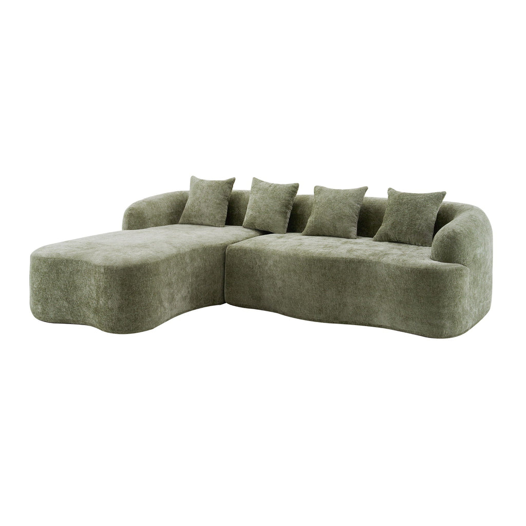 Modular L-Shape Sectional Sofa with Curved Chaise - Green, Beige, Gray
