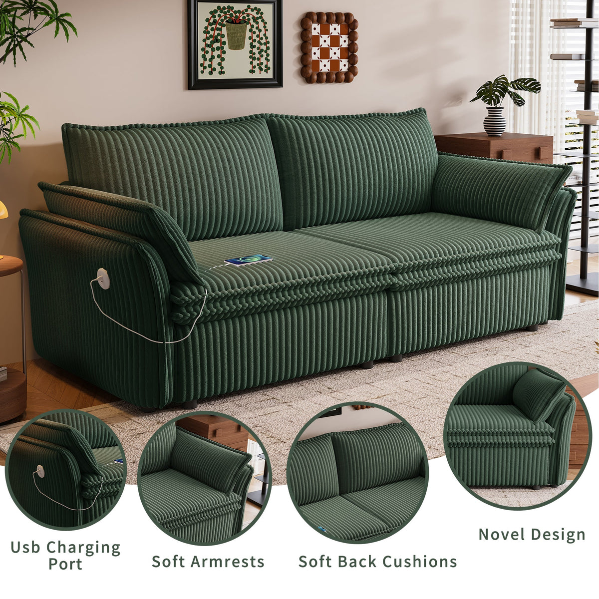 Multi-Functional 85-Inch Convertible Sofa Bed with Plush Fabric - Beige