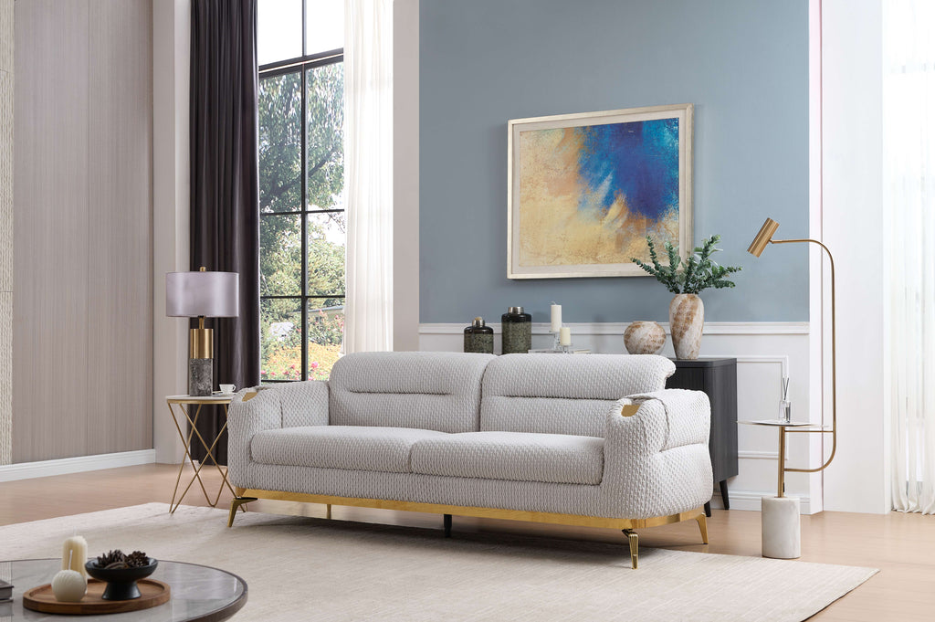 Zoe Modern Style 3PC Sofa Set with Plush Chenille Upholstery - Gray or Cream