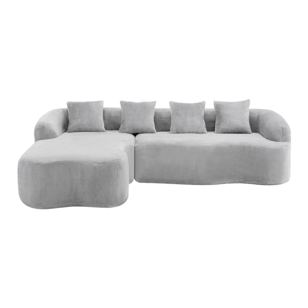 Modular L-Shape Sectional Sofa with Curved Chaise - Green, Beige, Gray