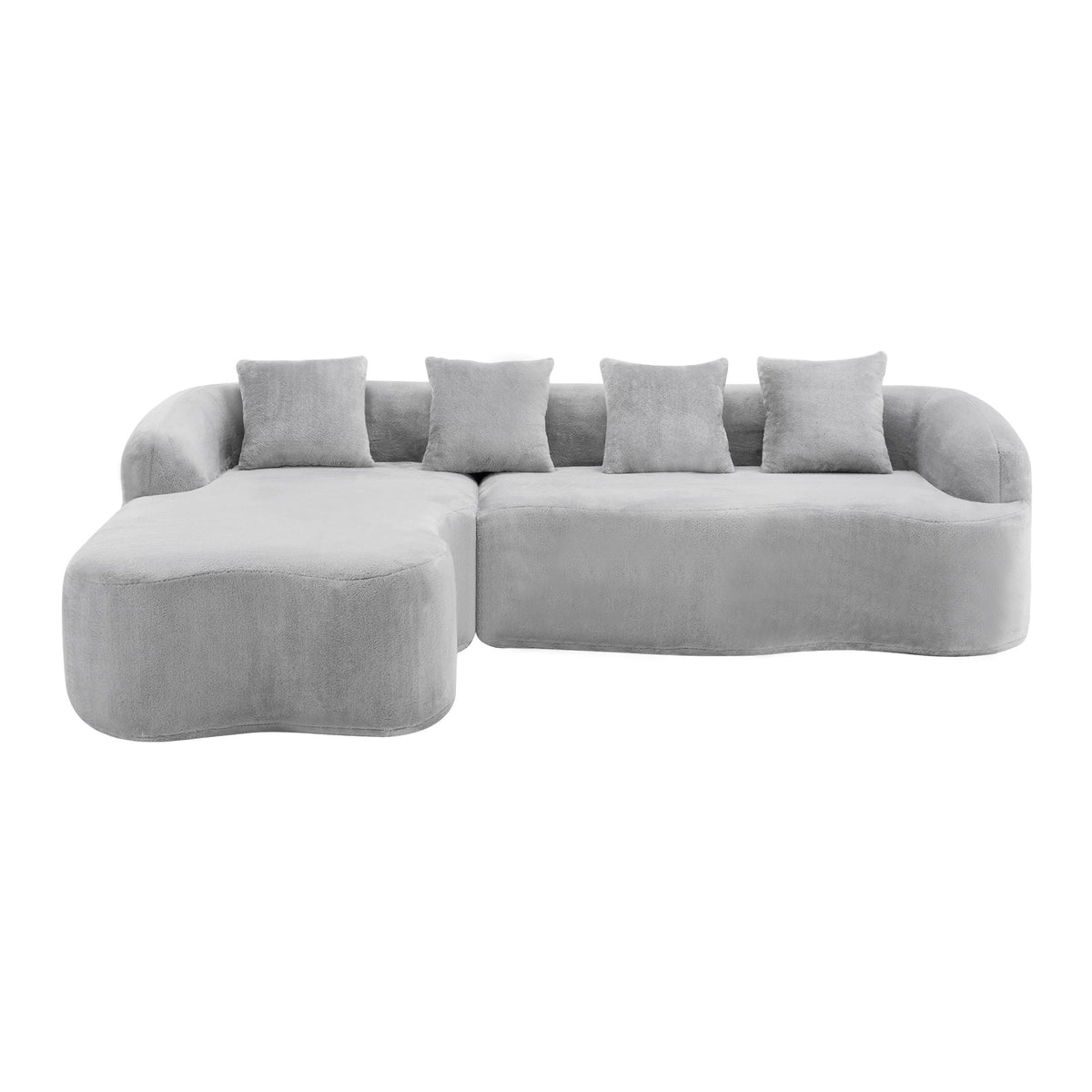 Modular L-Shape Sectional Sofa with Curved Chaise - Green, Beige, Gray