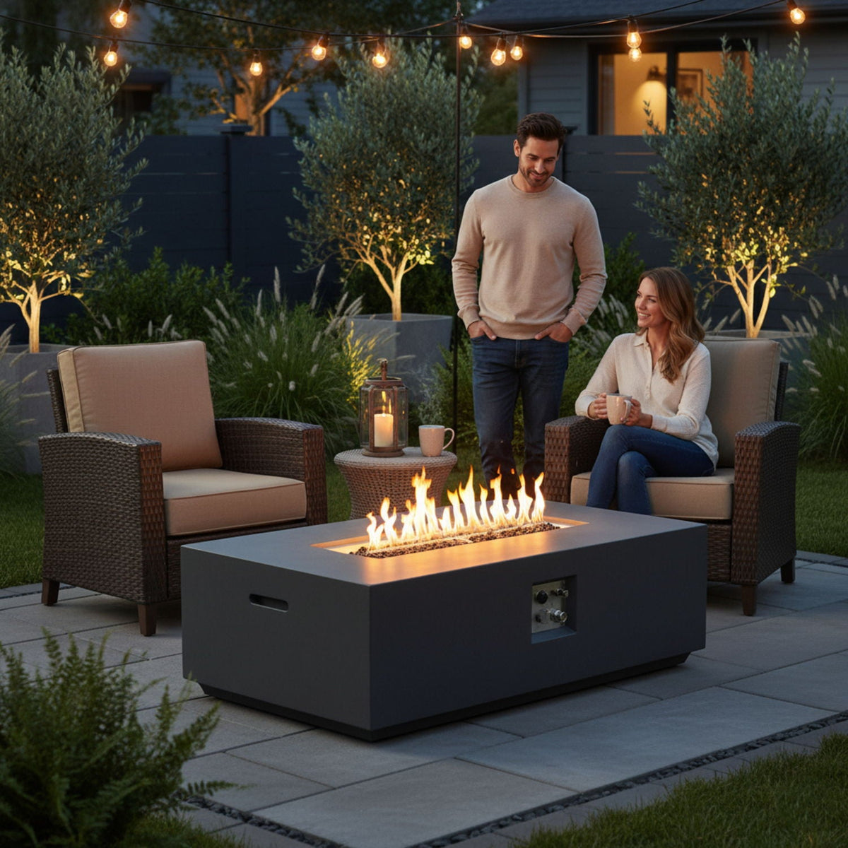 Rectangular Fire Pit Table with 50,000 BTU Heat Output - Light Gray