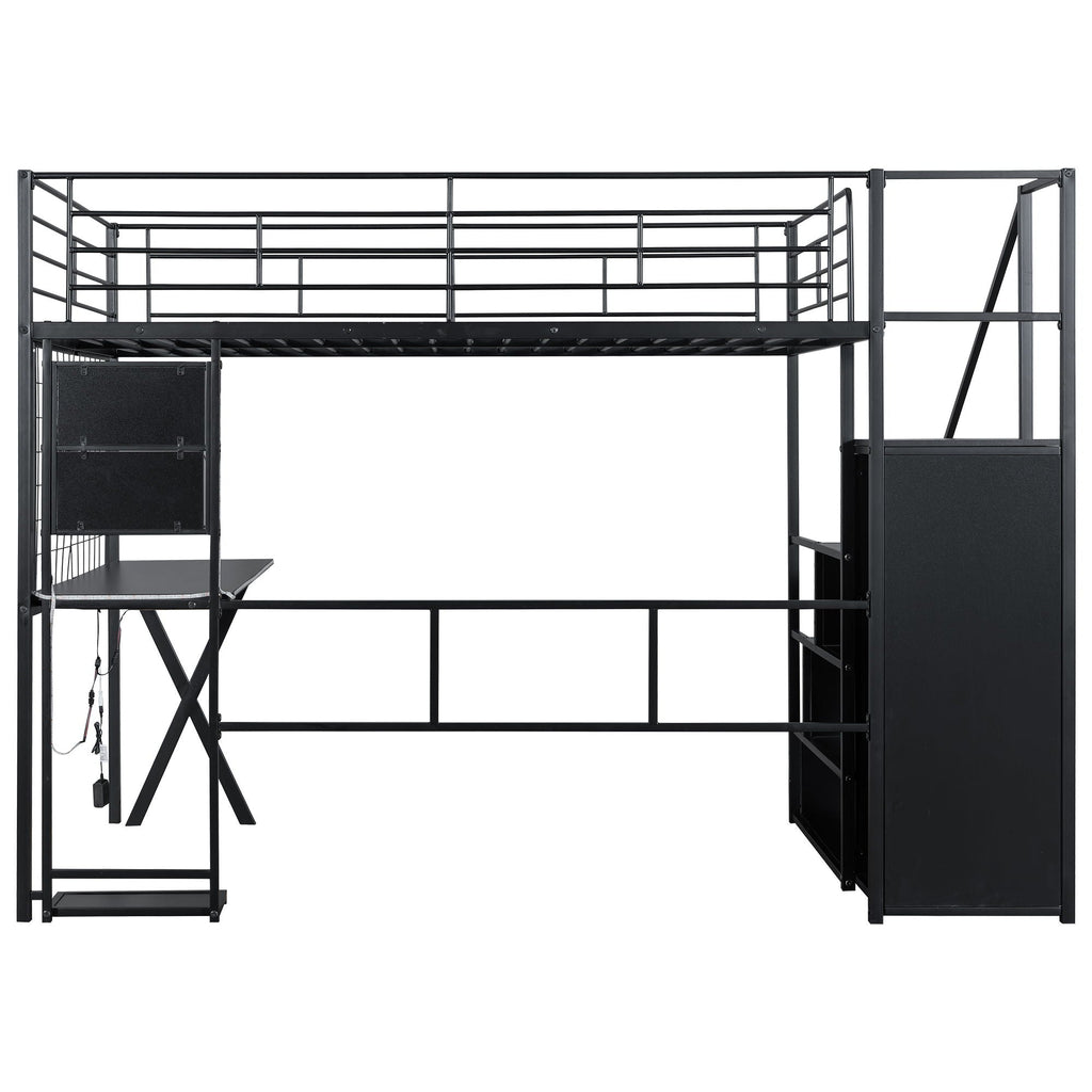 Loft Bed with Built-In Work Station, Wardrobe & Storage Staircase – White or Black
