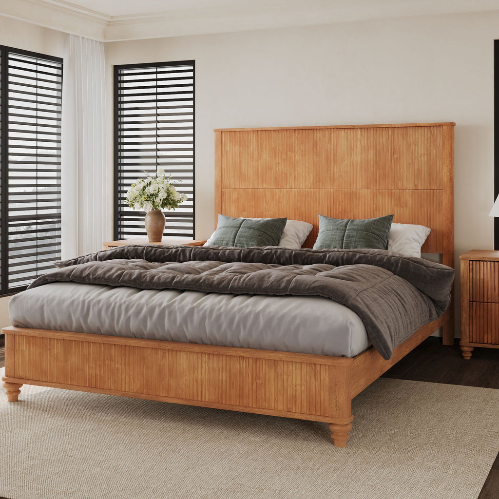 Platform Bed Frame with Tall Headboard - Solid Wood, Queen & King Sizes