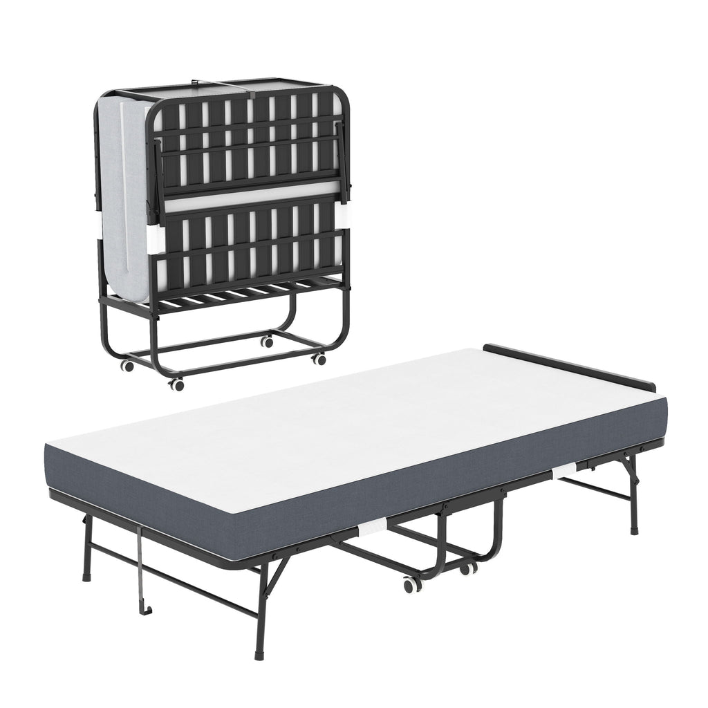 Twin Folding Bed with Adjustable Headboard – Memory Foam, Heavy-Duty Frame, Black