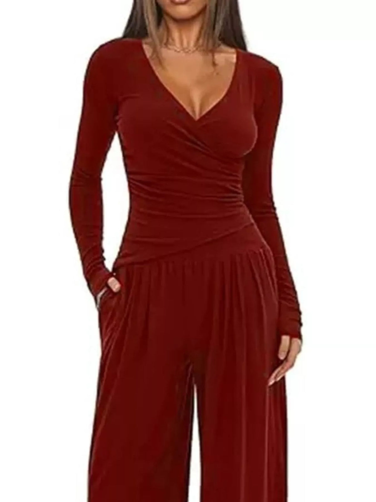 Casual Long Sleeve Top and Wide Leg Pants Set
