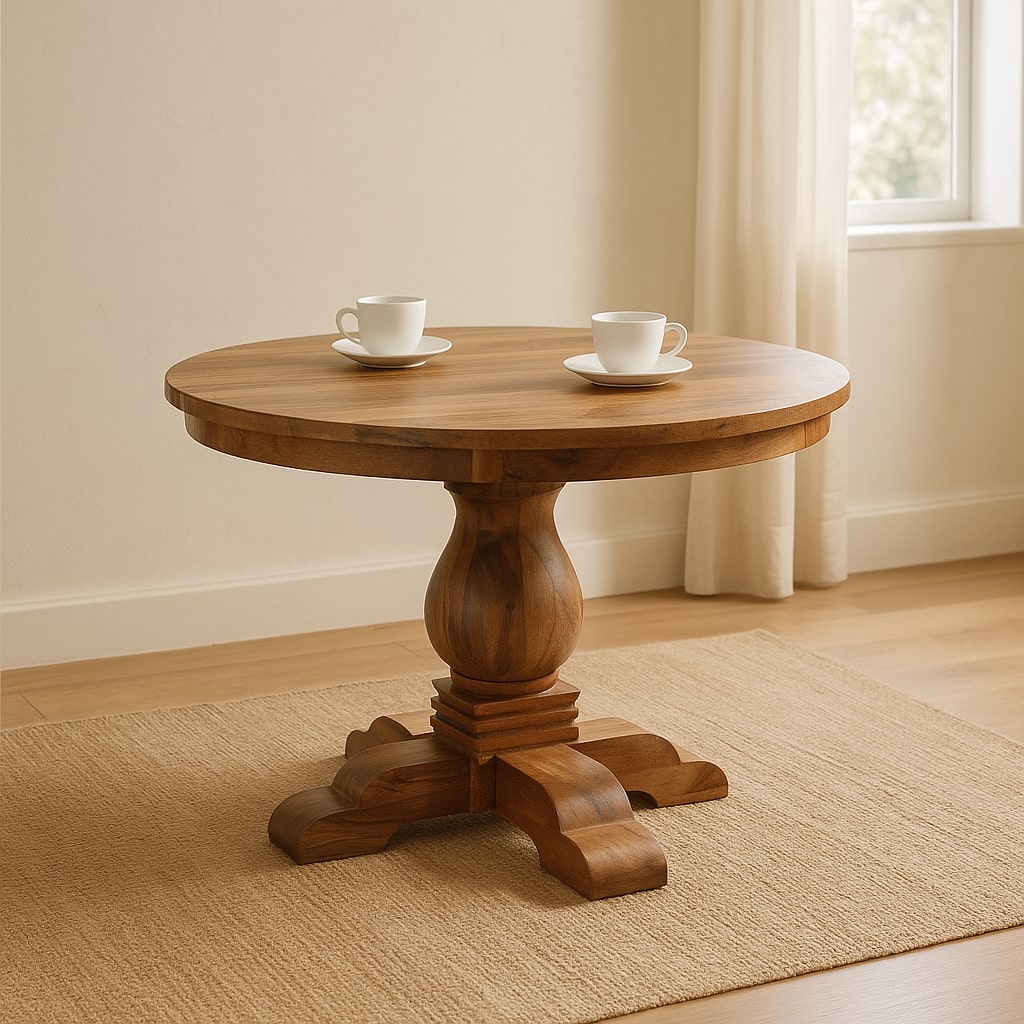 Solid Wood Valentina Round Dining Table with Pedestal Base - Natural