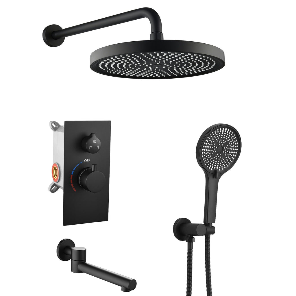 10" Shower System Set with Control Valve – Solid Brass – Gold or Black