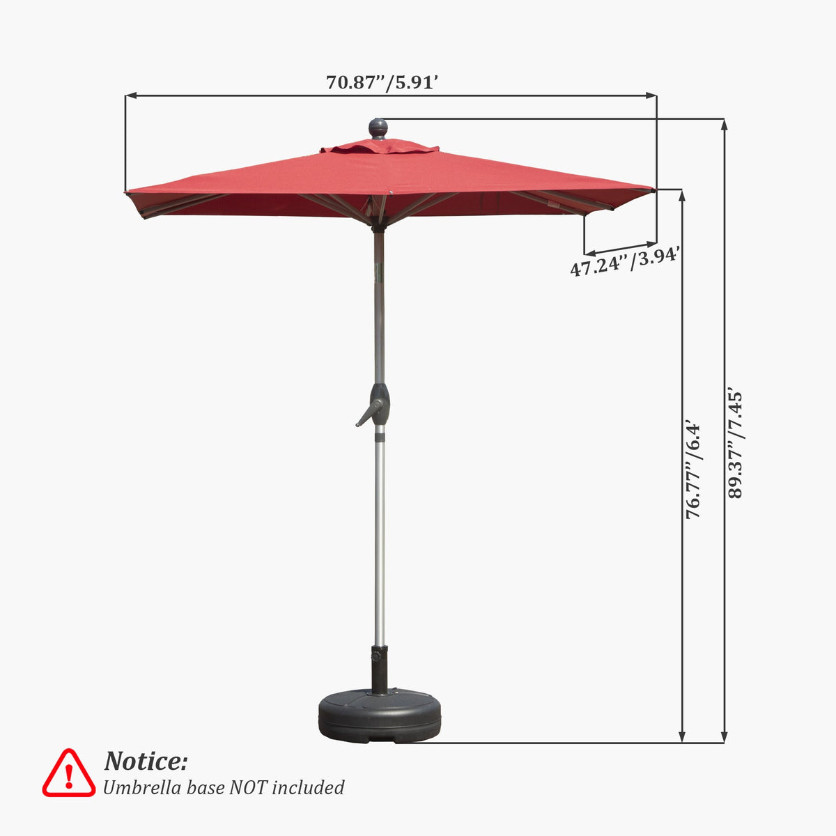 Rectangle Patio Umbrella with Crank Lift and Tilt Function - Brick
