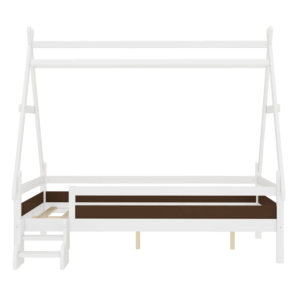 Full House Platform Bed with Stairs - Solid Wood Frame