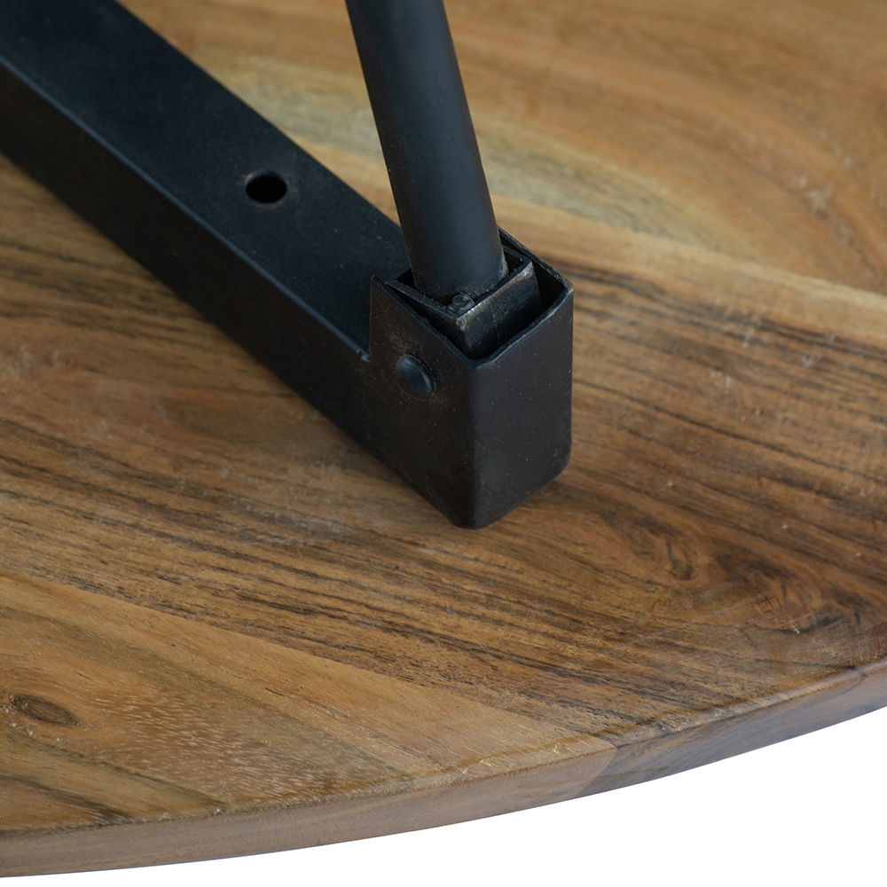 Oval Coffee Table with Acacia Wood and Iron Base - Brown