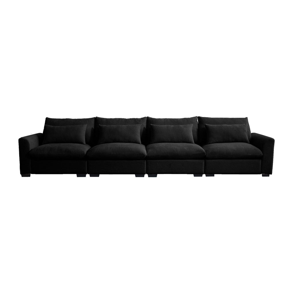 4 Seater Deep Seat Corduroy Couch for Living Room - Black, Beige, or Green