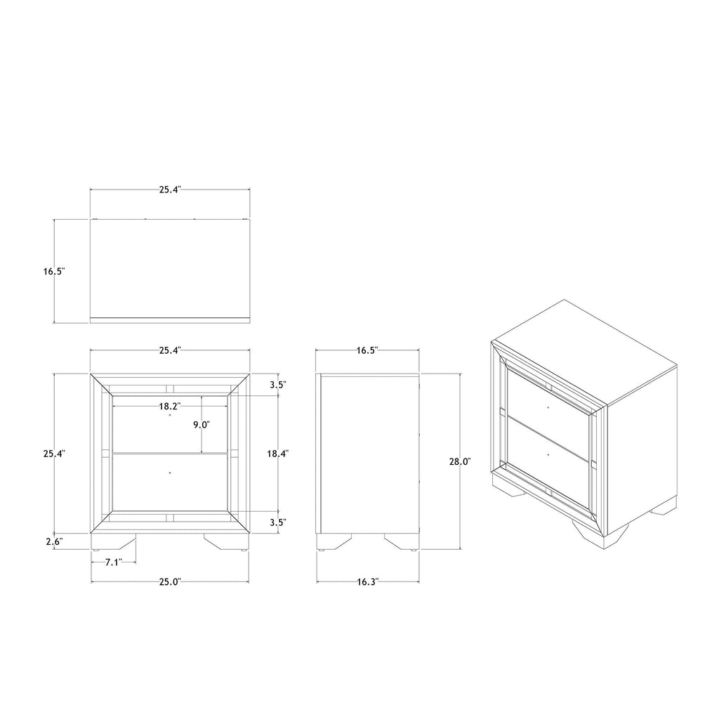 Gemstone Silver Nightstand with Mirror Accents - Chloe