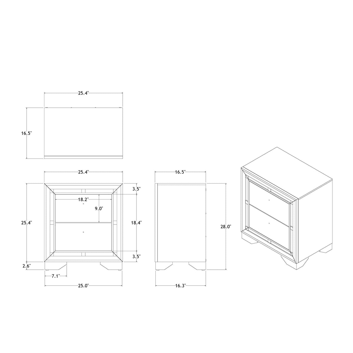 Gemstone Silver Nightstand with Mirror Accents - Chloe