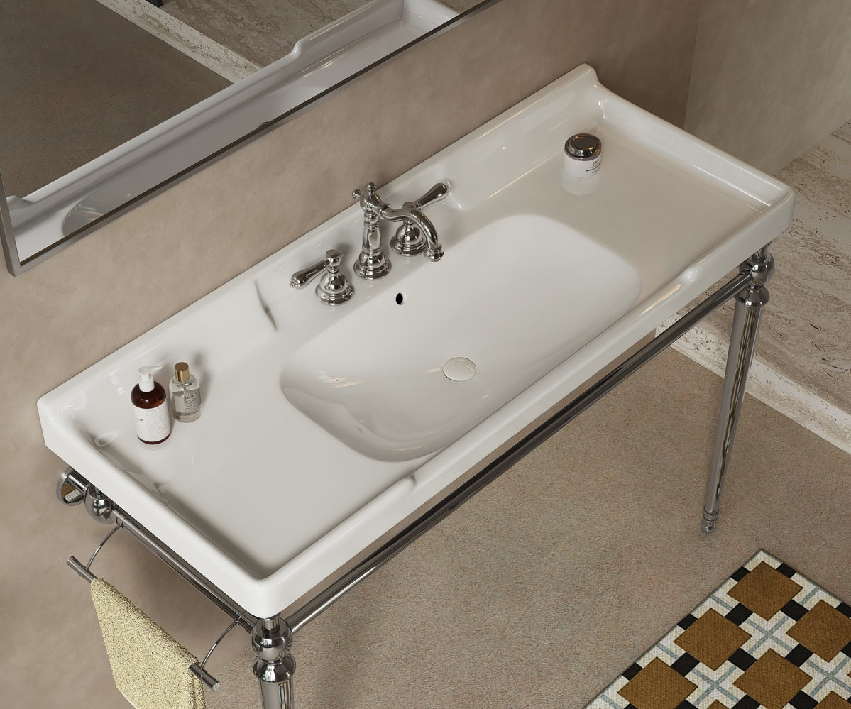 48-Inch Bathroom Ceramic Basin with 3 Pre-Drilled Holes - White or Black