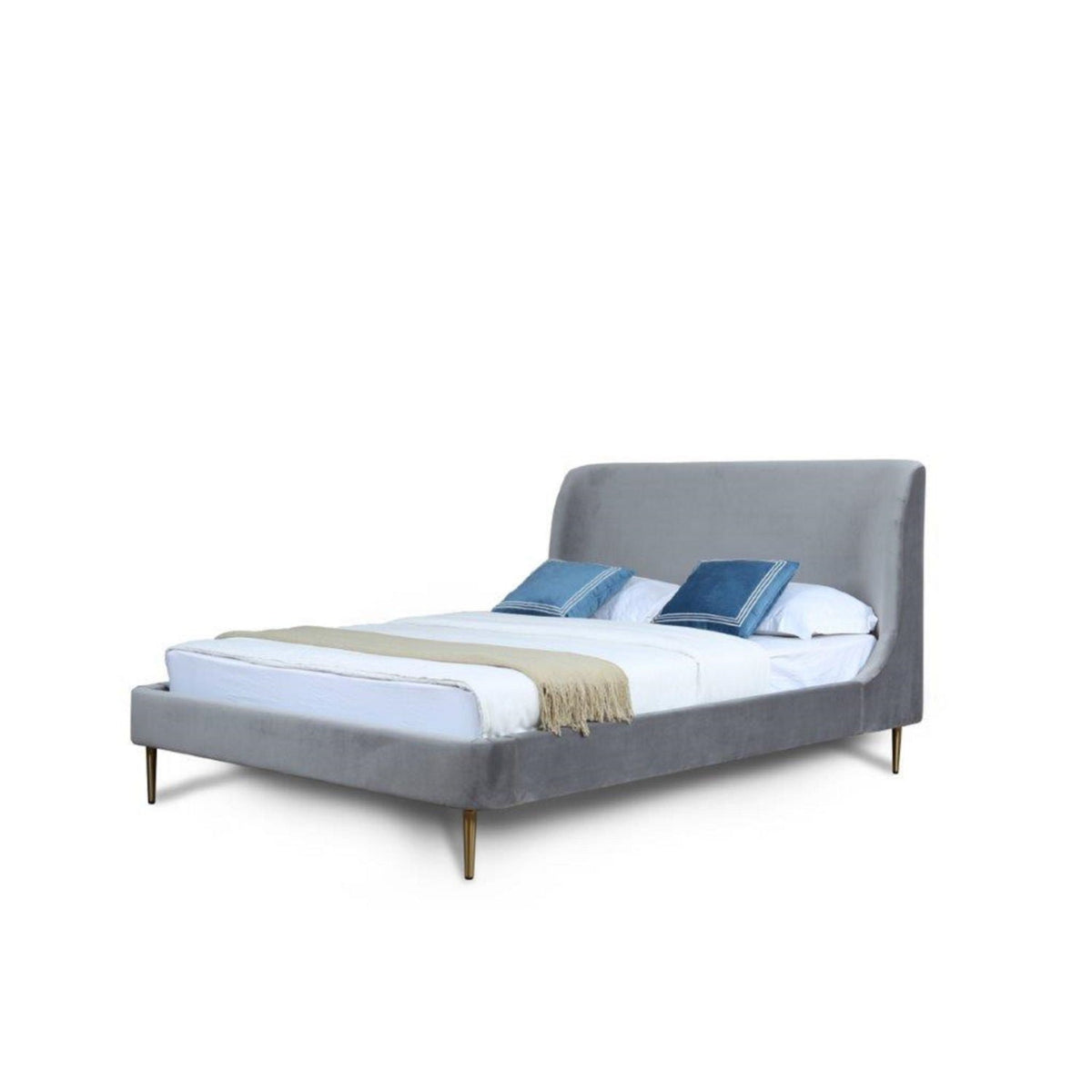 Heather Upholstered Bed with Curved Headboard - Multiple Colors
