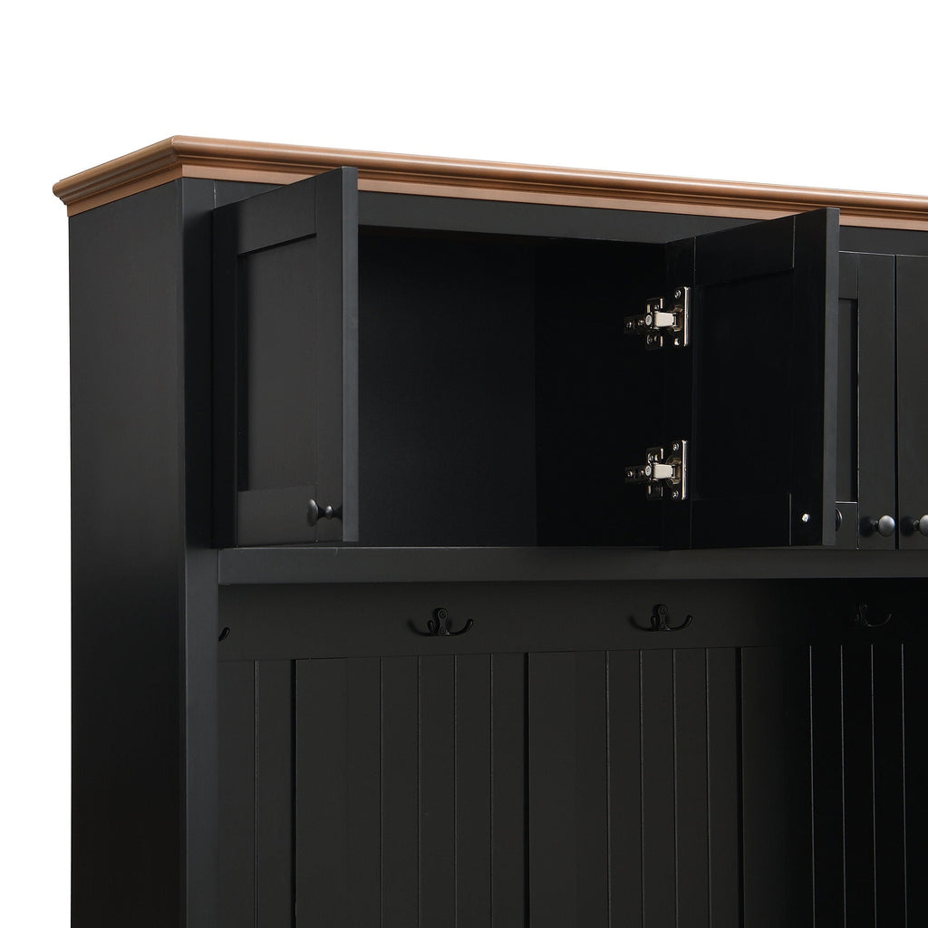 Entryway Hall Tree with Storage Bench and Cabinets – Black or White