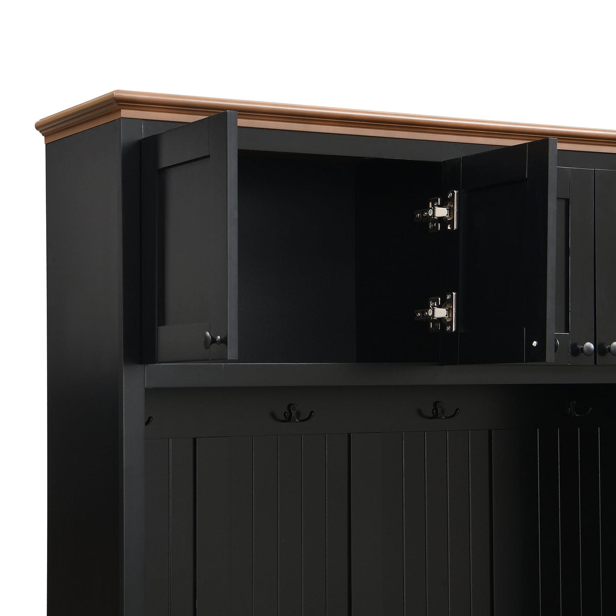 Entryway Hall Tree with Storage Bench and Cabinets – Black or White