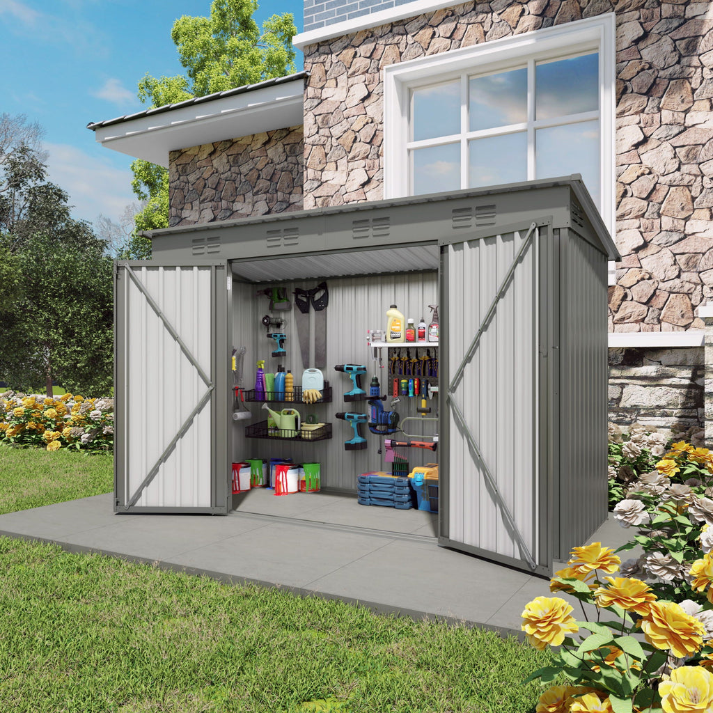 Outdoor Storage Shed, Tool House With Sloping Roof - Gray