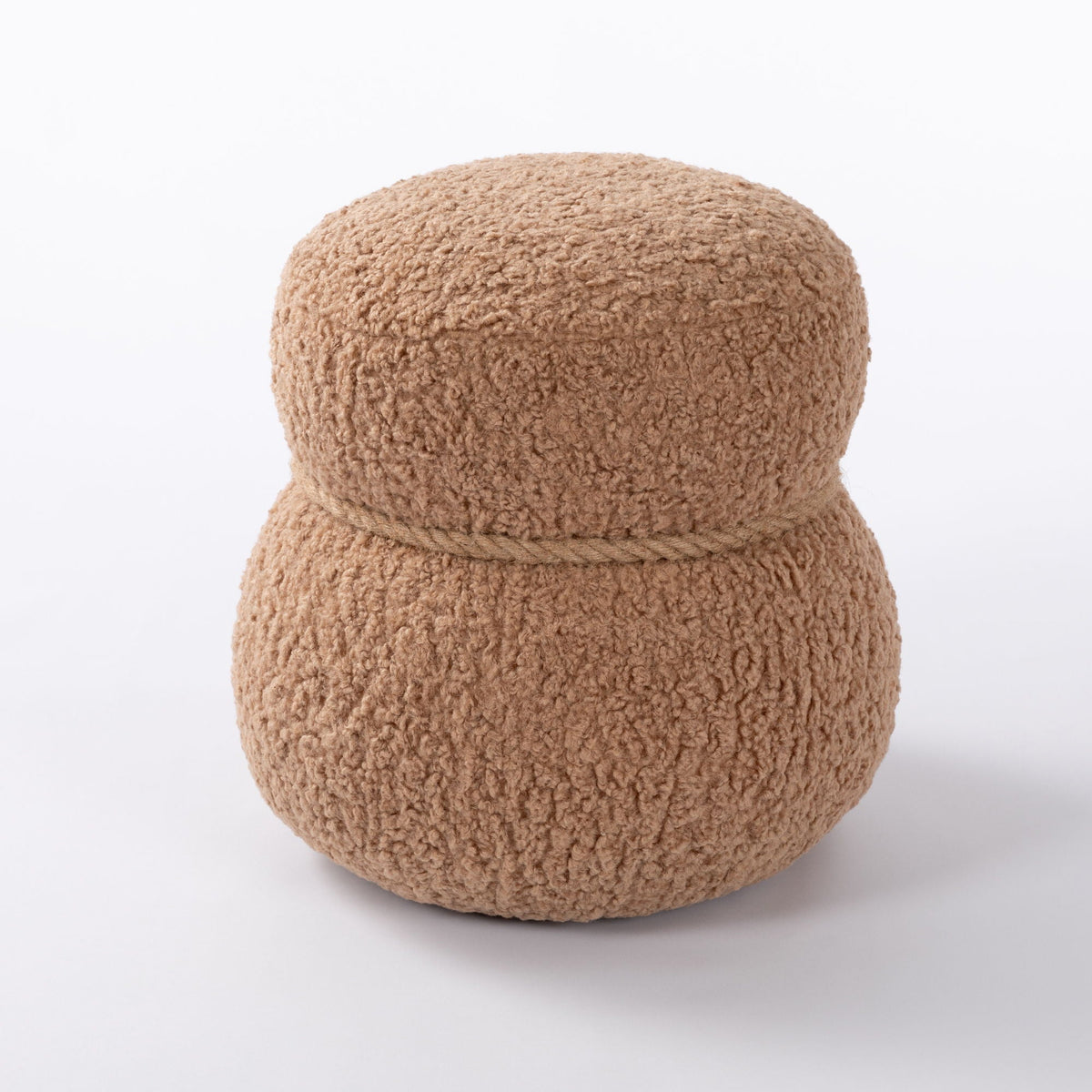 Snowman Stool Ottoman with Lamb Wool Cushion and Solid Wood Frame - White, Light Brown, Dark Green