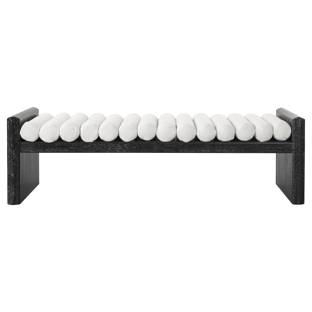 Modern Chenille Upholstered Bench with Plush Rolled Cushions - Beige