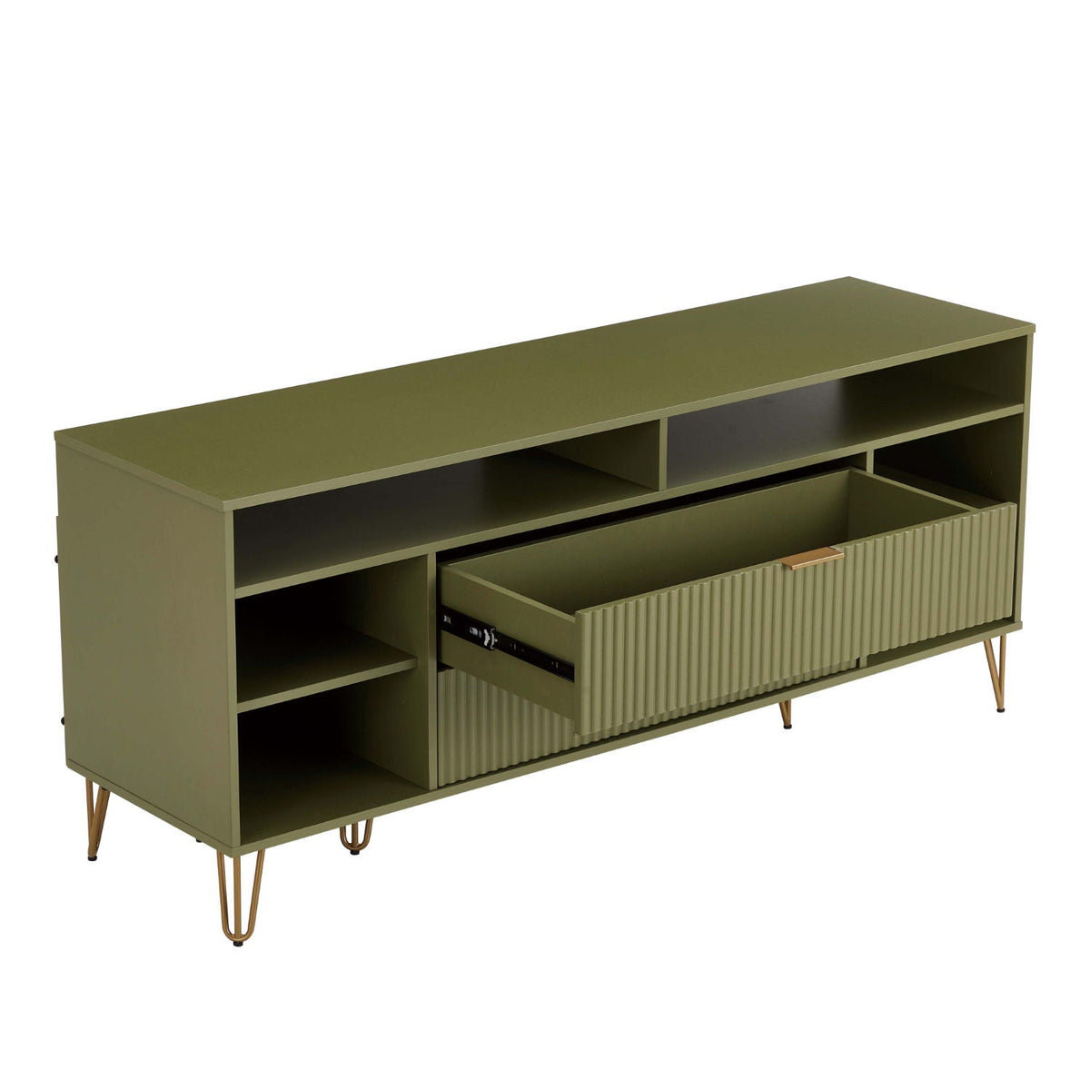 Fluted TV Stand with Storage and Metal Legs - Multiple Colors