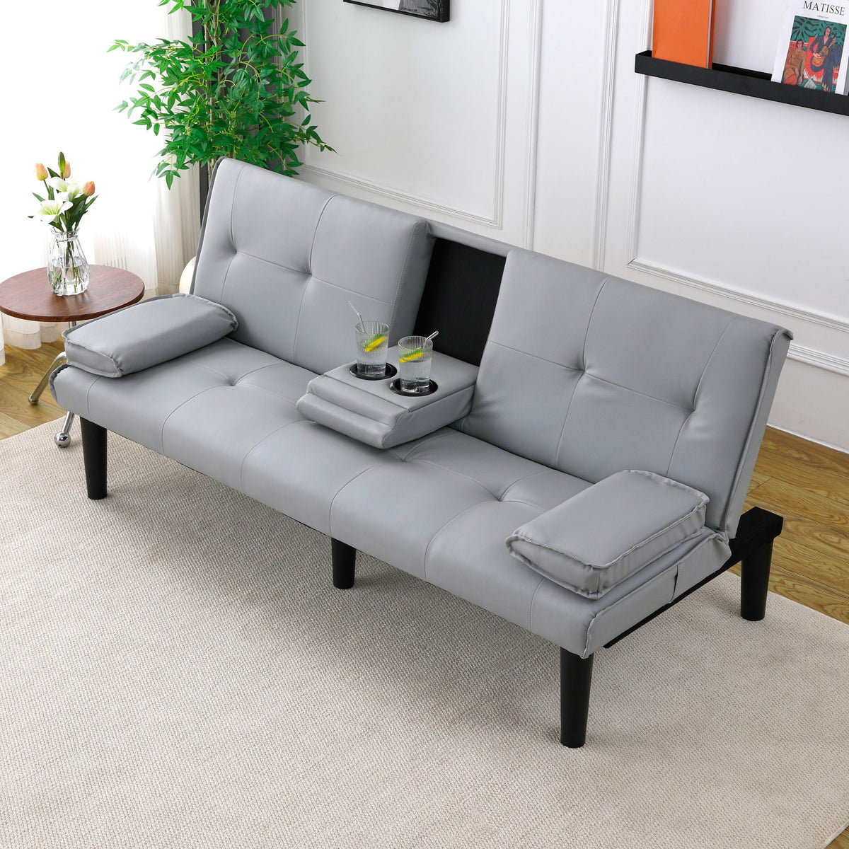Foldable Sofa Bed with Cup Holder and Solid Wood Frame - Multiple Colors