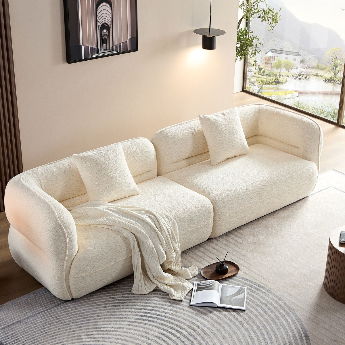 Sectional Sofa with Durable Fabric and Solid Wood Frame - Dark Brown or White