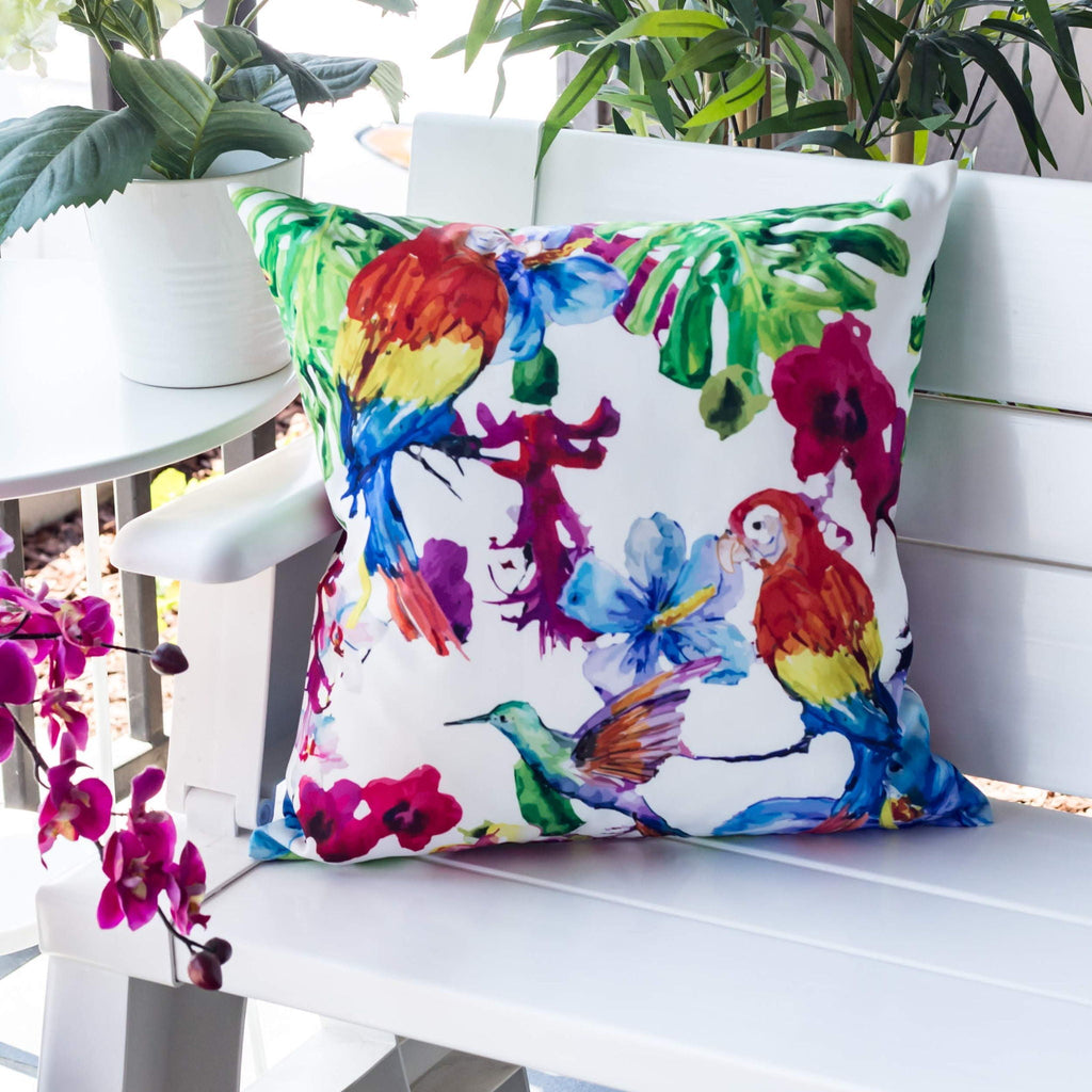 Tropical Parrot Accent Pillow with Solarium Fabric - Multicolor
