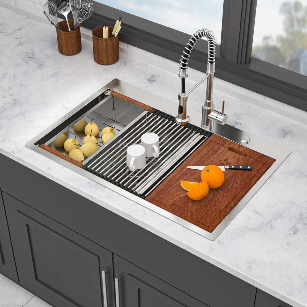 Gray Double Bowl Kitchen Sink with Durable Stainless Steel - Dual Mount