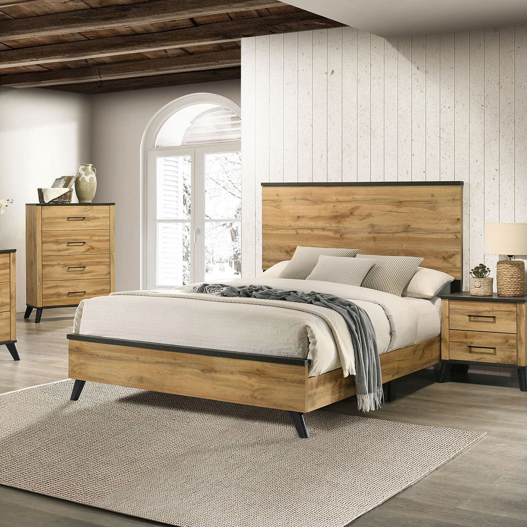 Natural Queen Panel Bed with 3D Paper Veneer - Fraser