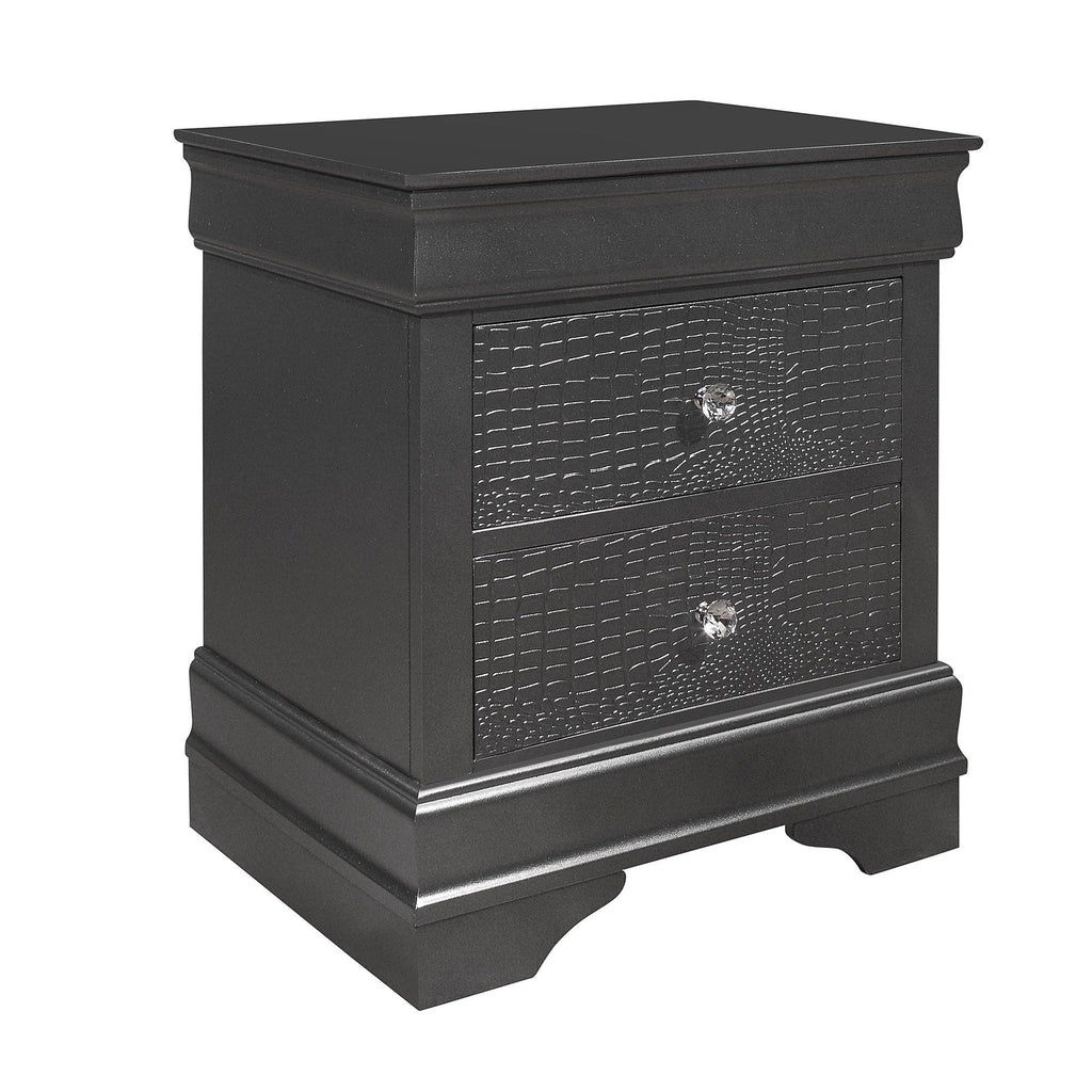 Crocodile Metallic Nightstand with Textured Drawer Front – Dark Gray or White
