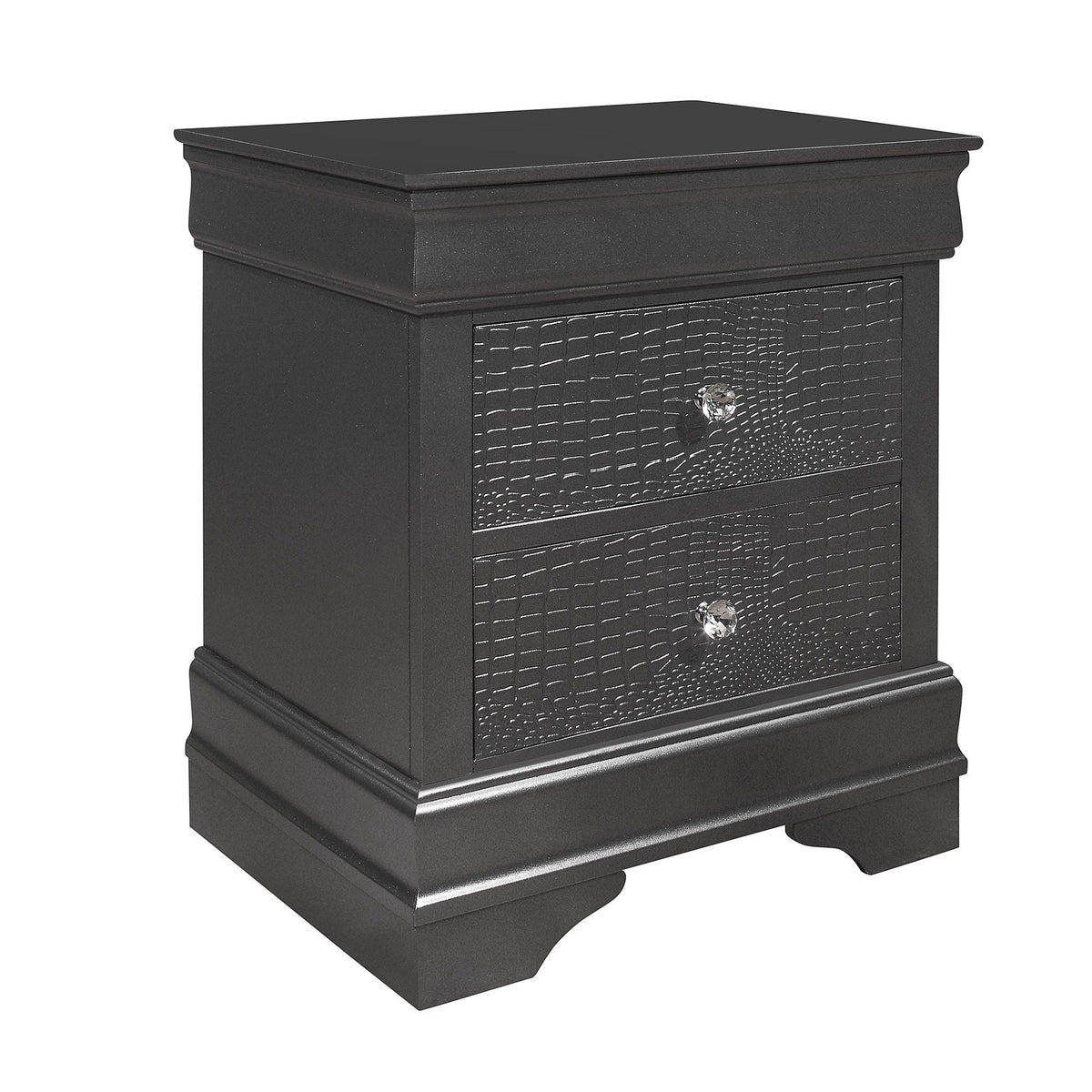 Crocodile Metallic Nightstand with Textured Drawer Front – Dark Gray or White