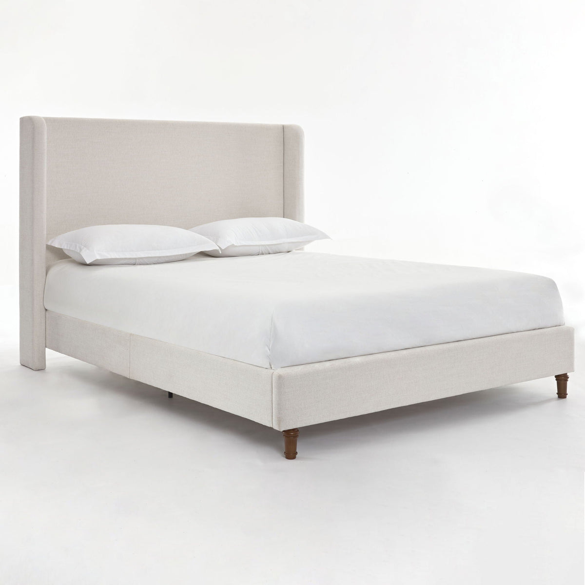 Tall Headboard Upholstered Bed with No Box Spring Needed - Cream