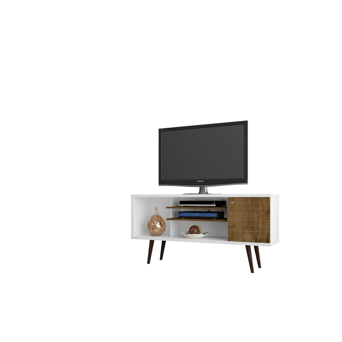 Smart Storage TV Stand with Solid Wood Legs - Multiple Colors