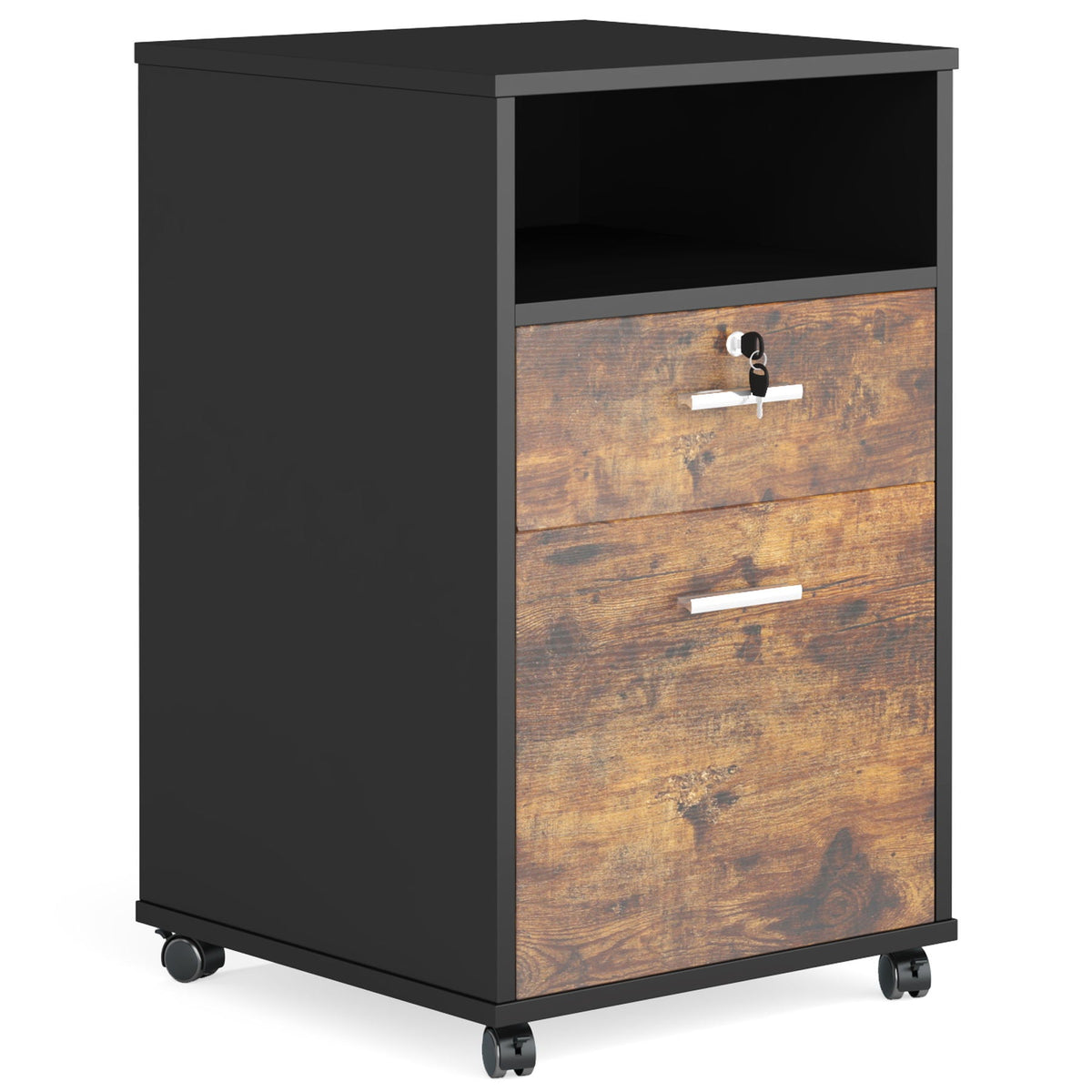 2 Drawer Mobile File Cabinet with Lock - Black/Brown