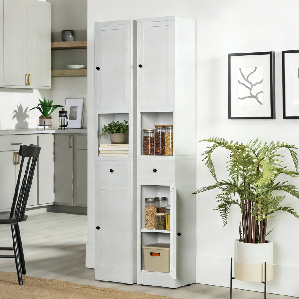 Tall Bathroom Storage Cabinet with Adjustable Shelves - White Steel