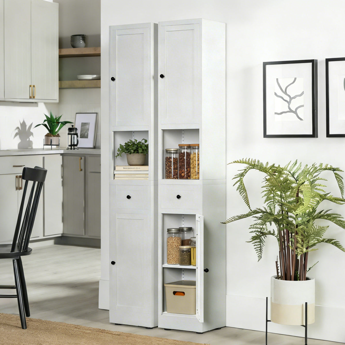 Tall Bathroom Storage Cabinet with Adjustable Shelves - White Steel