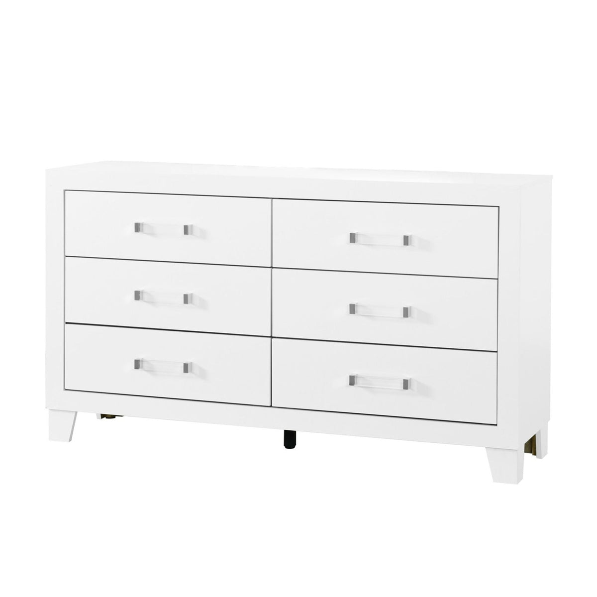 White Dresser with Acrylic Hardware - 6 Drawers