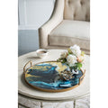 Round Accent Mirrored Tray with Handles - Blue & Gold