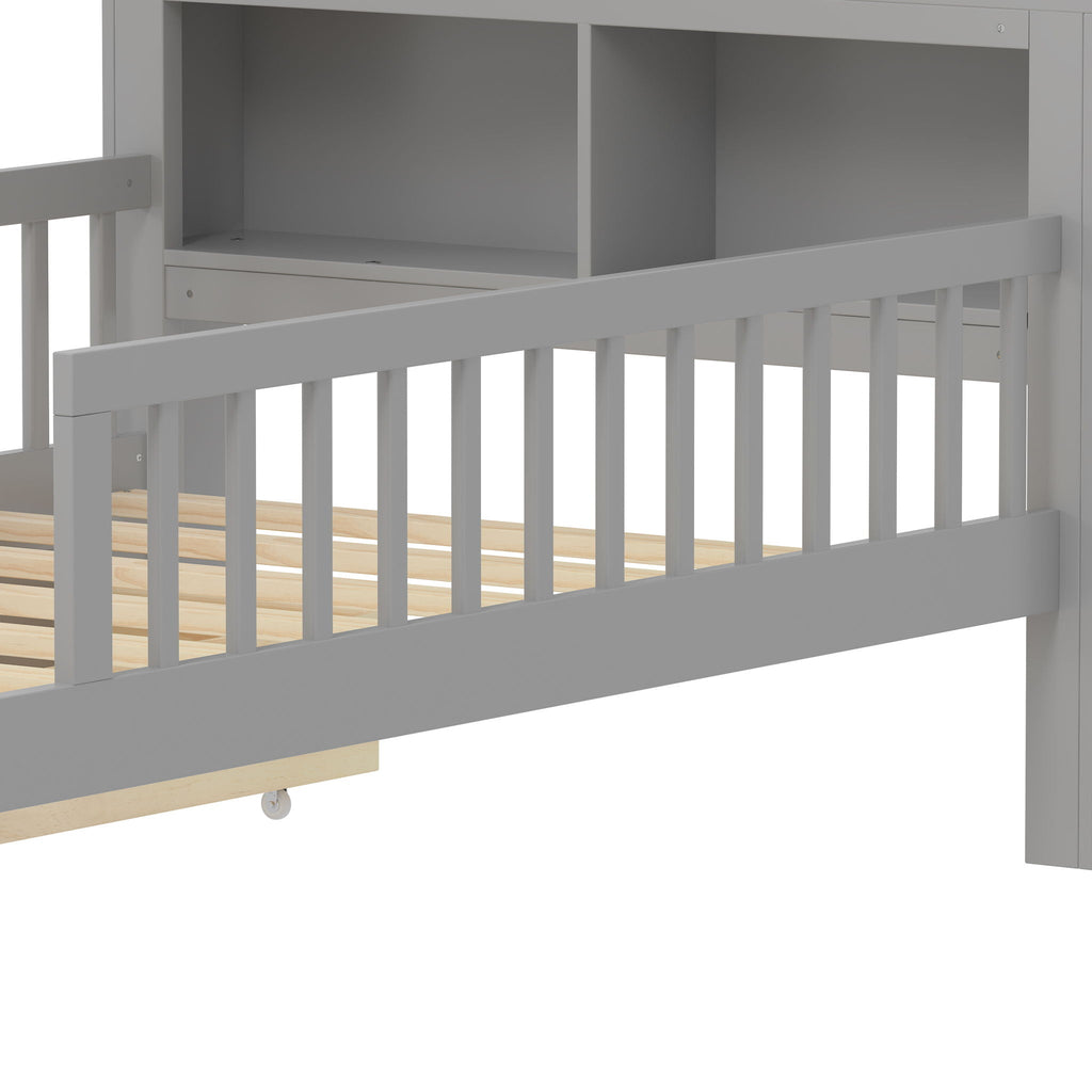 Twin Storage Bed with Headboard Rack & Under-Bed Drawers - Multiple Colors