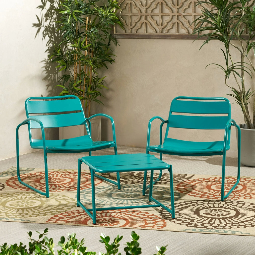 Conrad Chat Set Patio Furniture with Powder-Coated Iron Frame - Matte Black or Teal